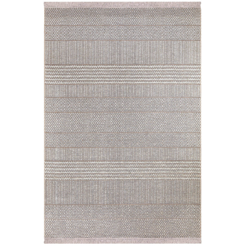 Tapis rectangulaire gris / crème en jute / chenille tissé à la machine Napoleon, Rectangle 3 pi 11 po x 5 pi 11 po