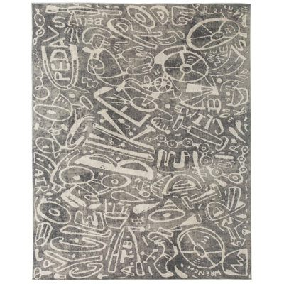 Tapis gris en polyester tissé à la machine Sportsglyphs