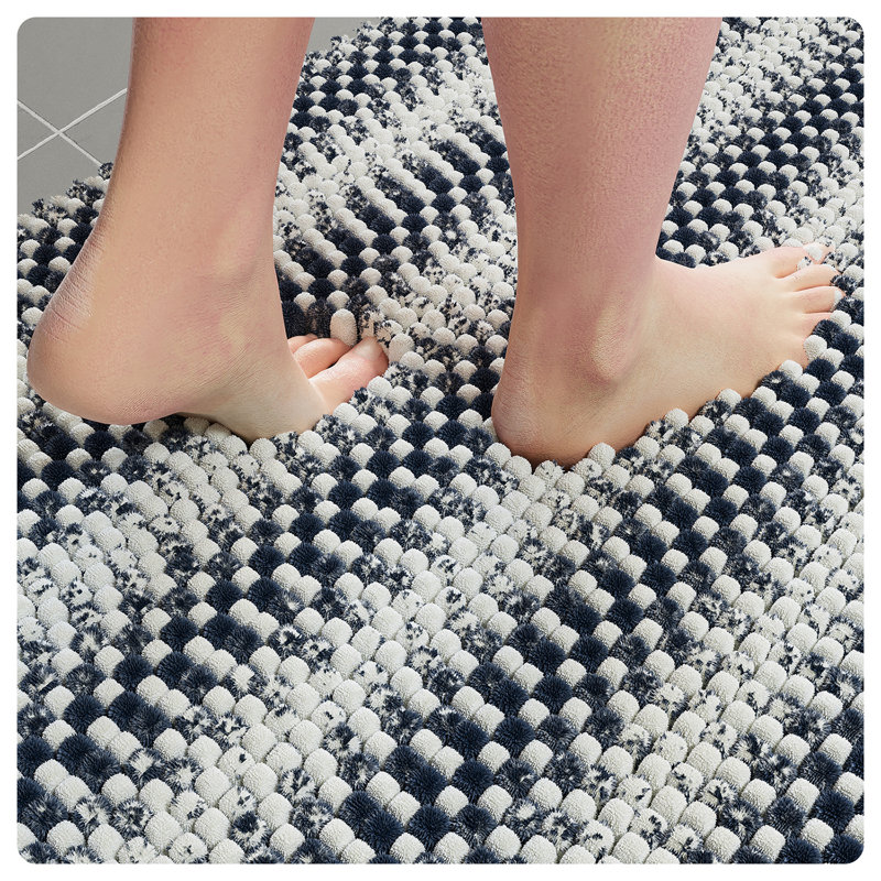 Yanira Chenille, Microfiber / Microsuede Bath Mat, Dark Blue