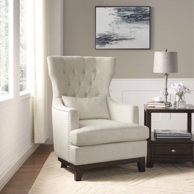 Button Tufted Wing-Back Accent Chair With Solid Wood Frame And High-Density Foam Cushions For Comfortable Seating