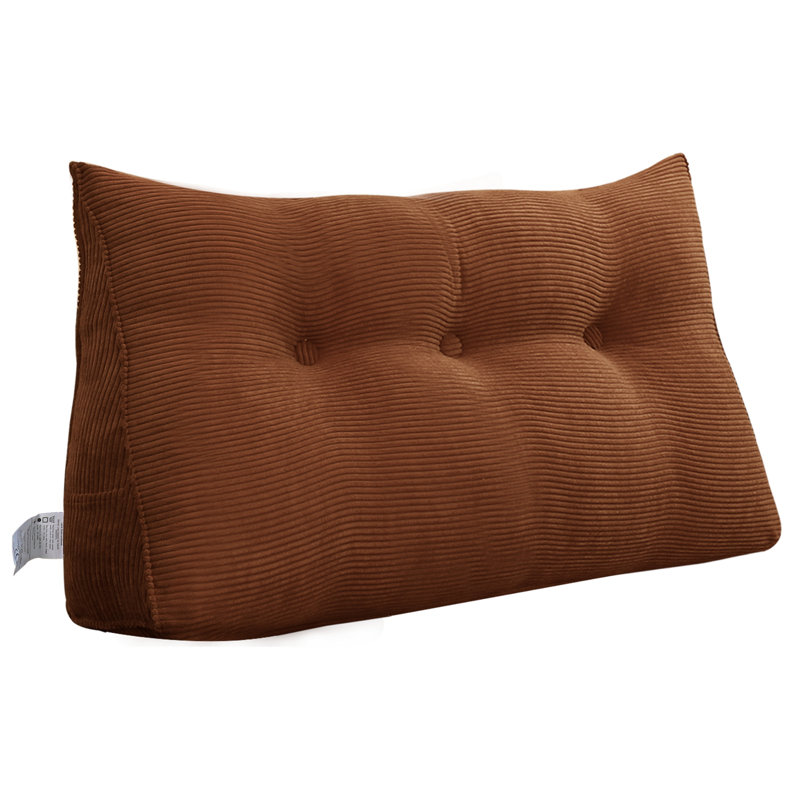 Sit-up Back Comfort Corduroy Bed Headboard Wedge Reading Pillow Triangular Backrest Compression, Coffee, Twin