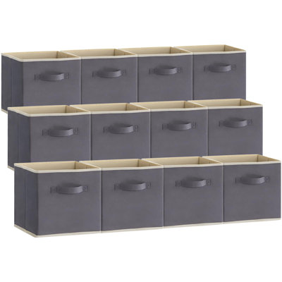 12 Packs Storage Cubes,Cube Storage Bins,Foldable Decorative Fabric Storage Baskets For Organizing Home Organizers With Handles For Shelves, Closet, Grey