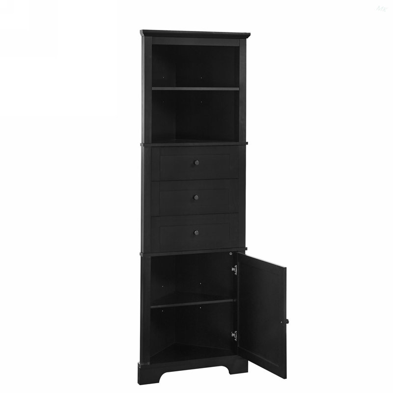Triangle Tall Cabinet With 3 Drawers And Adjustable Shelves For Bathroom, Kitchen Or Living Room, MDF Board With Painted Finish