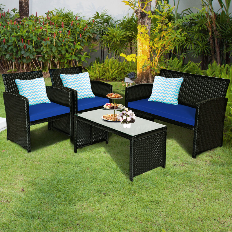 Chamille 4 - Person Patio Conversation Set, Navy