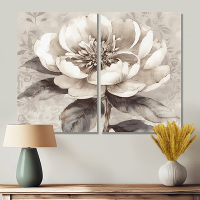 Pivoines grises sur branche I - grandes pivoines, art mural 2 panneaux