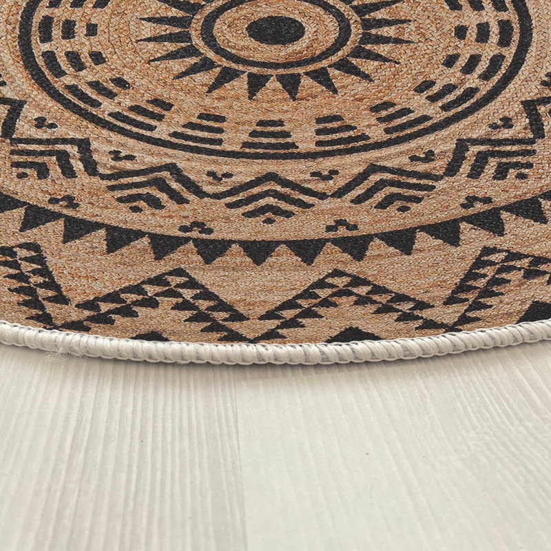 Luxury 3D Printed Area Rug, 5.5 ft x 5.5 ft, Cream Color | 70% Cotton / 30% Polyester, Antibacterial, Machine Washable, Low Pile Height: 0.2 in | Perfect for Living Room & Bedroom Decor, Durable & Stylish