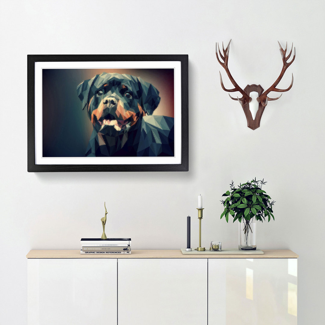 Geometric Rottweiler Dog in Abstract - Framed Print