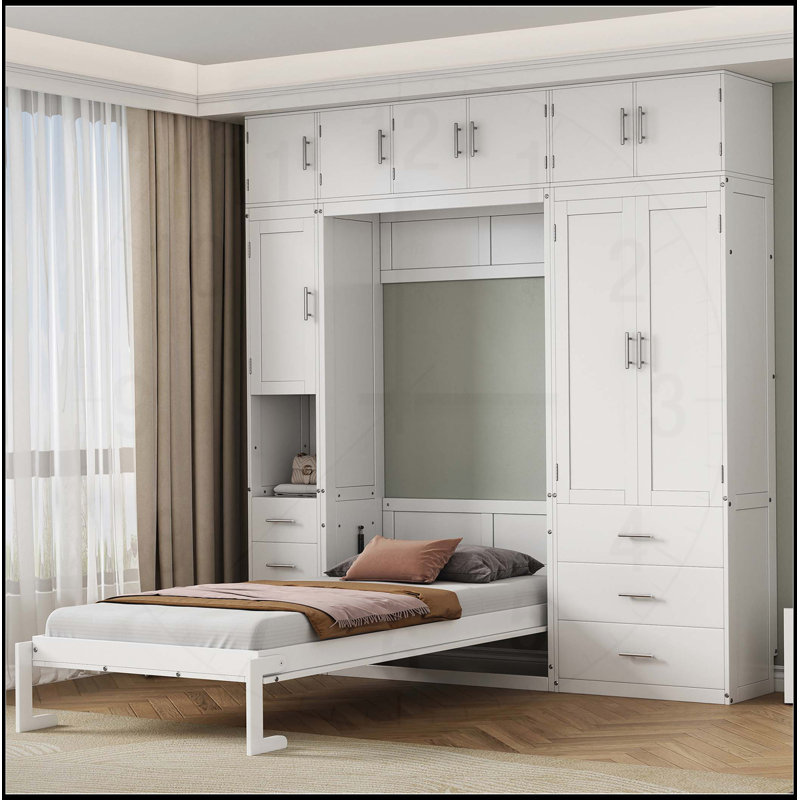 Lit escamotable avec casiers et armoires escamotables, Simple