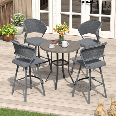 Rosebach 5 Pieces Wicker Bar Set with Stools by Arlmont & Co.