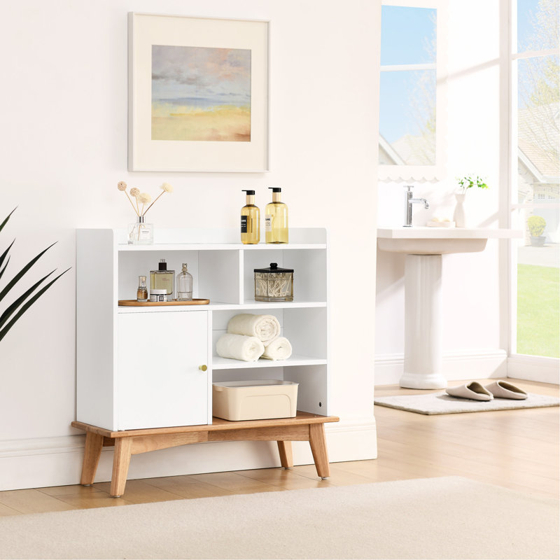 Colorblocking Storage Cabinet With Solid Wood Base & Feet
