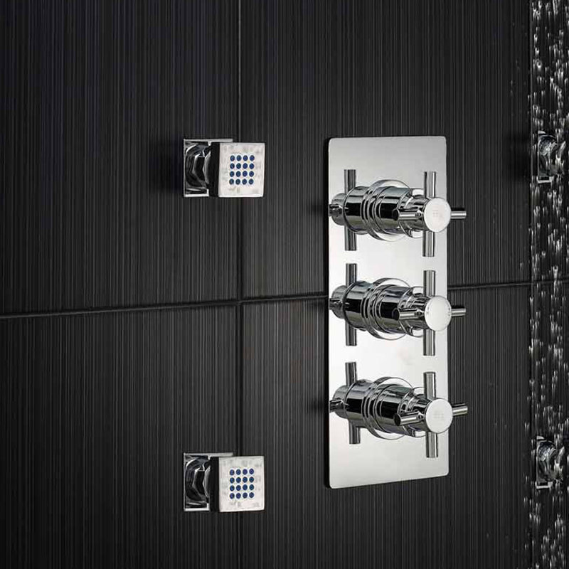 Tec Crosshead Triple Concealed Thermostatic Shower Valve, Chrome