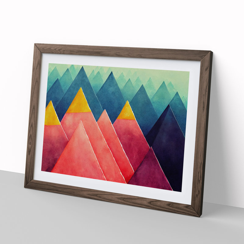 Geometric Pyramids - Framed Print, 34cm H x 46cm W x 2cm D, Walnut