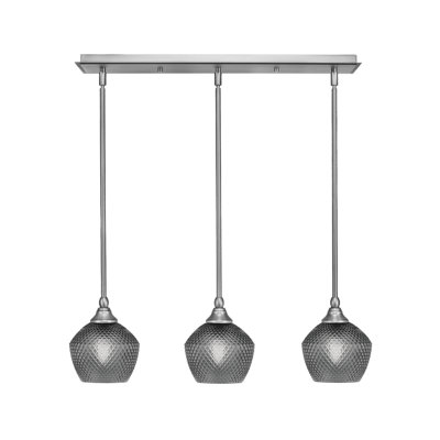Luminaire suspendu linéaire sur pied 3 lumières avec verre texturé fumé de 6 po