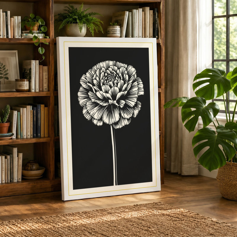 Single Stem in White Botanical - Wrapped Canvas, 24x16 - 61.0 x 40.6 cm, Sage Border