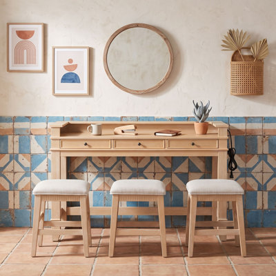 Ensemble de salle à manger 4 pièces avec trois tabourets rembourrés et tiroirs de rangement