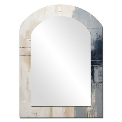 Minimalisme beige et doré minimaliste scandinave - décoration murale asymétrique scandinave, grand miroir arqué beige, impression d'art en métal