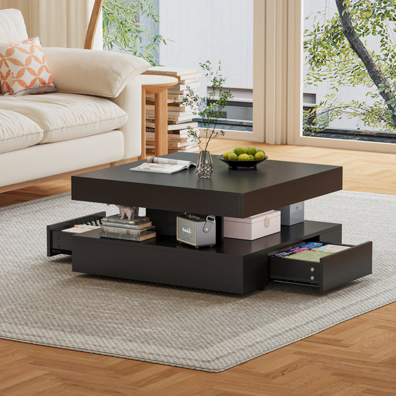 Coralynne Charvez Coffee Table with LED Lighting and Storage, Black