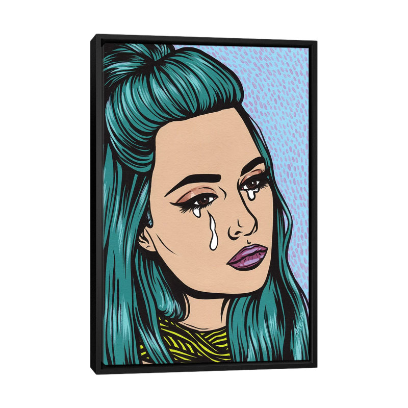« turquoise en pleurs fille », impression sur toile, H 26 po x l 18 po x P 1,5 po, Toile avec cadre noir, Pas de tapis