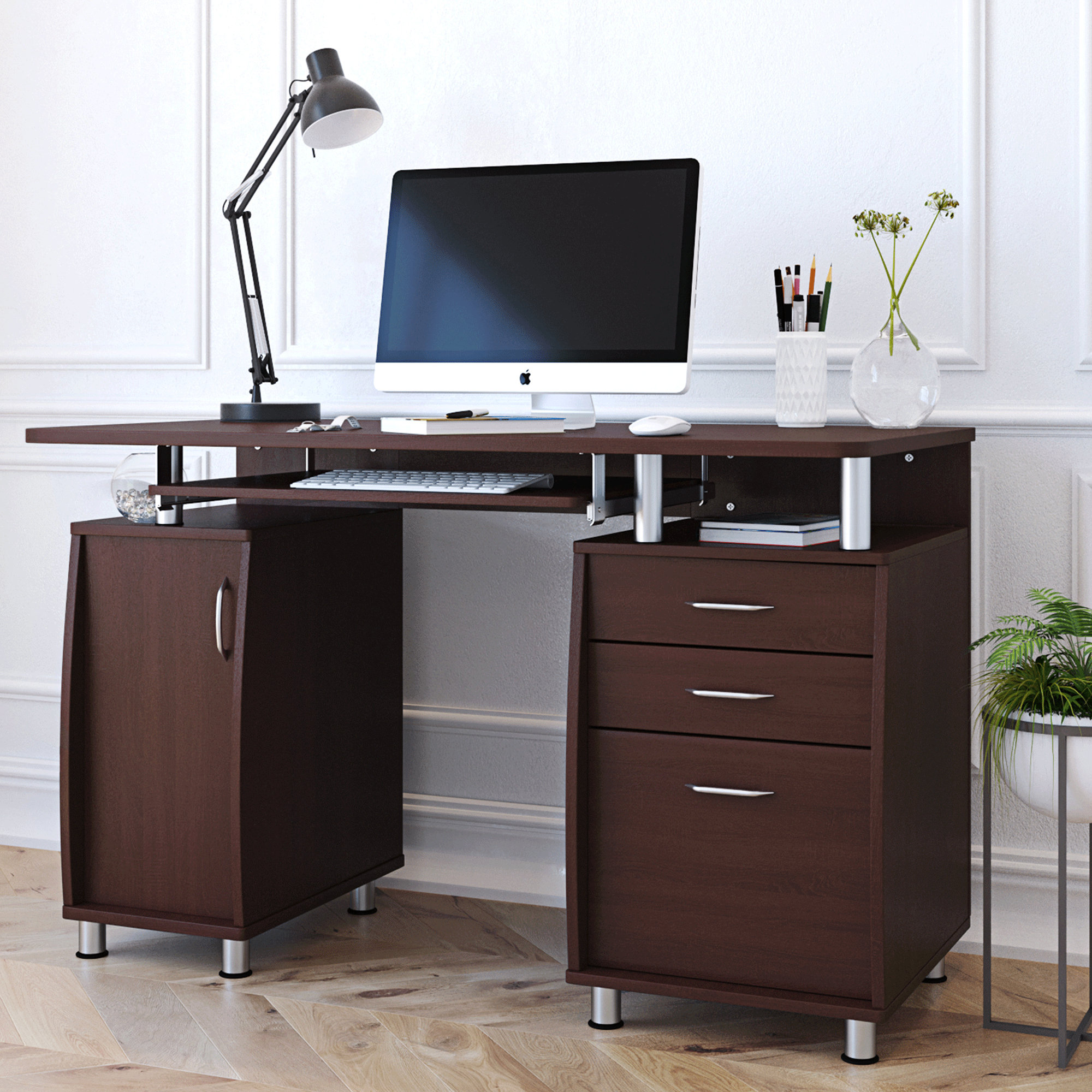 Latitude Run® Bijoux 47.5'' W Rectangle Executive Desk with and Cabinet ...