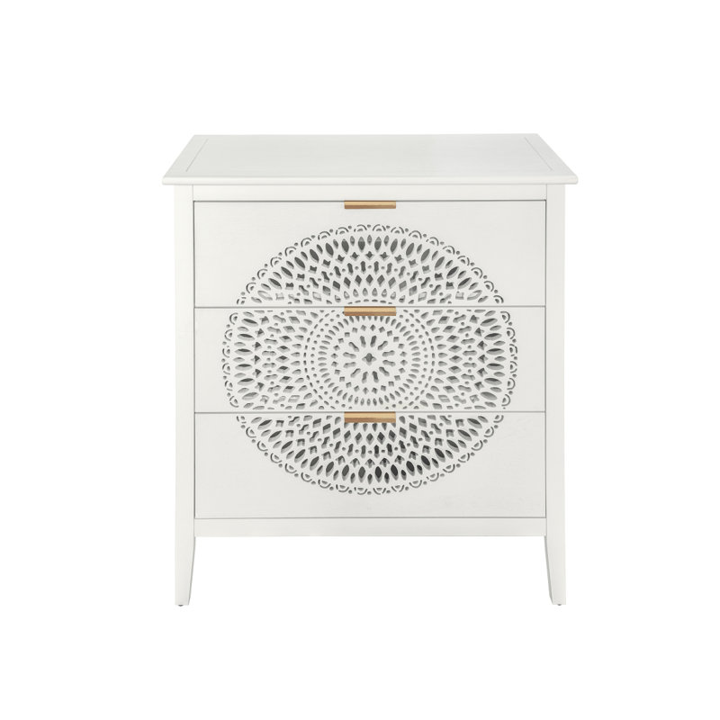 Commode 3 tiroirs avec commode à 3 tiroirs creux et poignées en métal pour le salon de la chambre à coucher, Beige