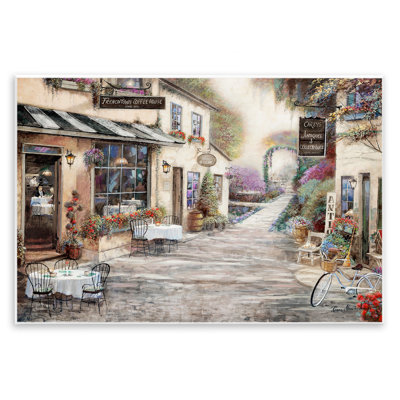Traditional Village City Architecture Charming Bistro Scene Wall Plaque Art by Ruane Manning