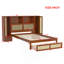 Lit simple en bois avec deux casiers de rangement, un tiroir et une tablette de rangement sur la tête de lit, lit plateforme multifonctionnel avec rotin naturel-1768515175