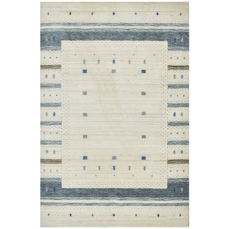 Hand Knotted Area Rug in Natural/Gray/Ivory, Rectangle 4' x 6'