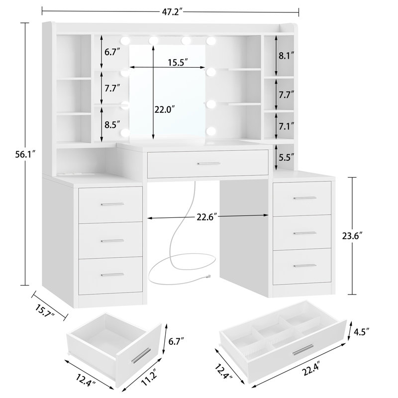 Makeup Vanity with Led Mirror, Vanity Desk With 7 Drawers and 8 Storage Shelves, For Bedroom