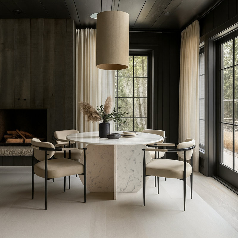 Hosni Round Marble Dining Table, White