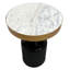 Table de bout ronde de 20 po, plateau en marbre blanc naturel à bande dorée, base en piédestal en fer recouvert d'émail noir