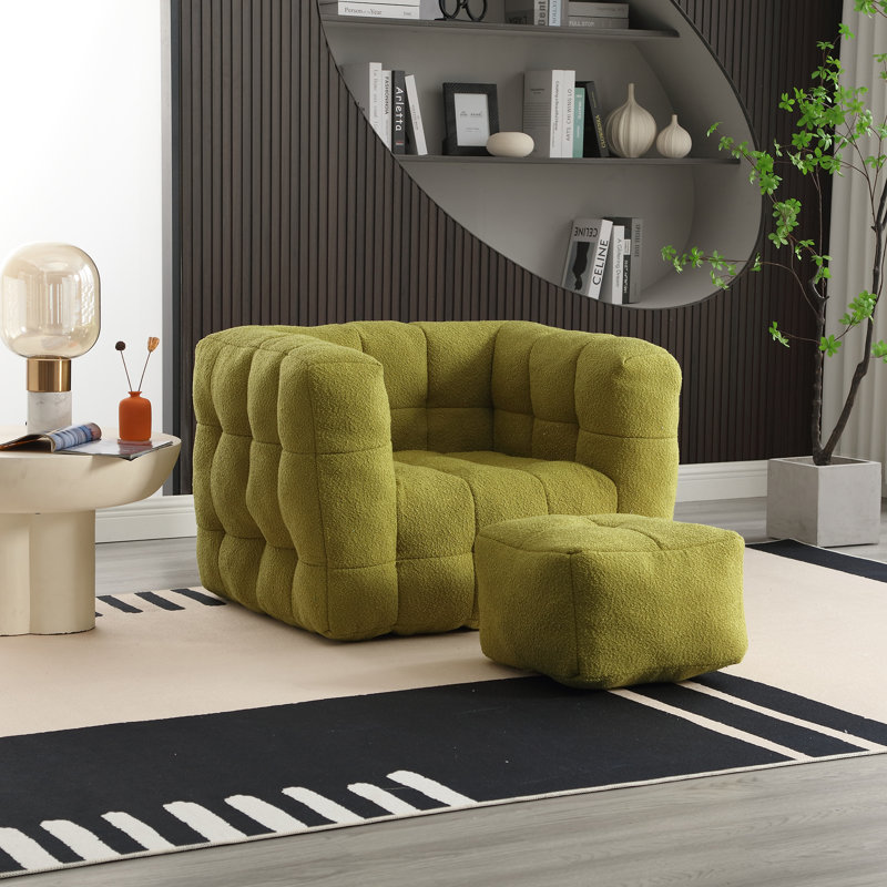 fauteuil à billes avec repose-pieds, Polyester vert