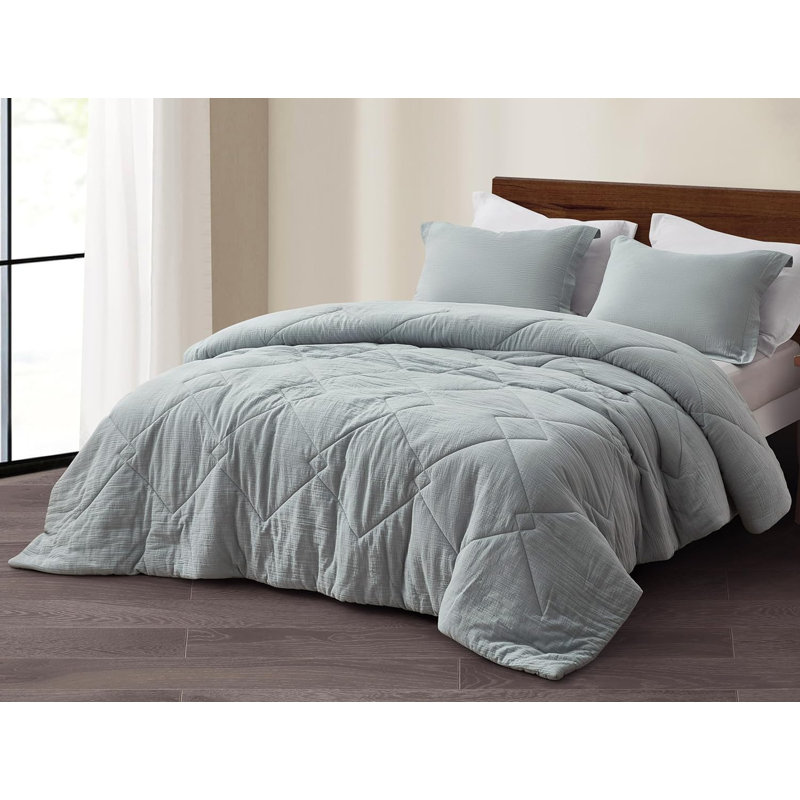 Skye Cotton Gauze Thin Comforter Set, Blue, King Comforter + 2 King Shams