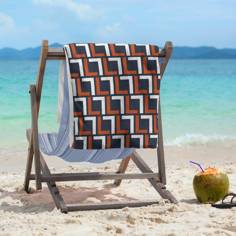 Beach Towel, Dark Navy/Orange/White