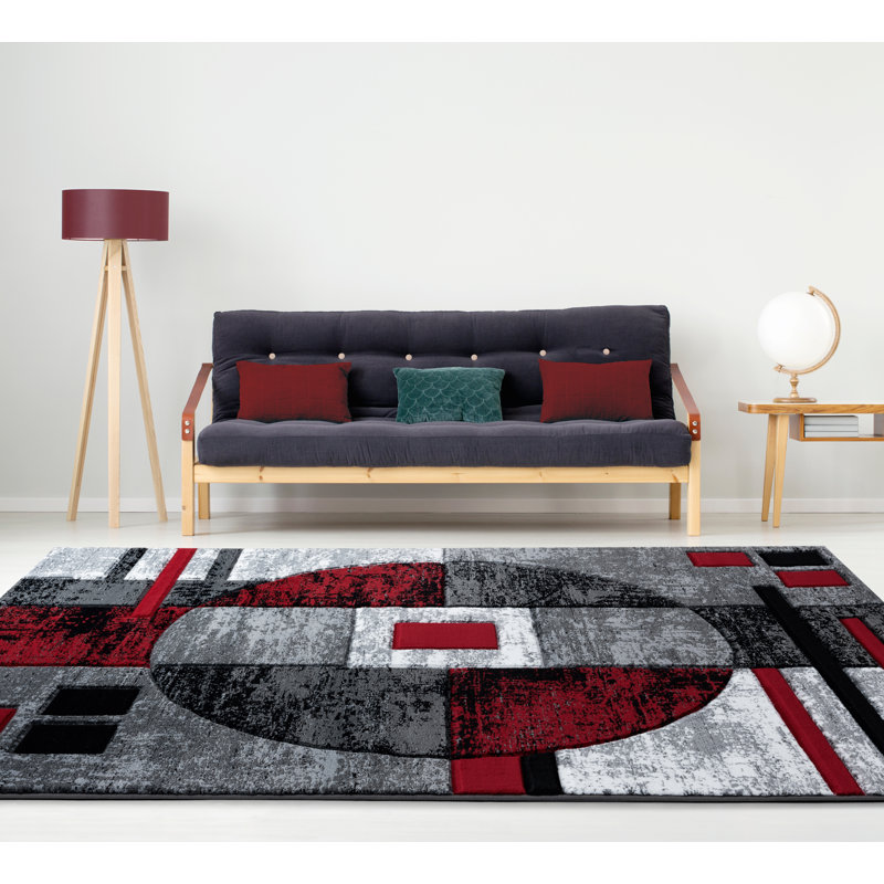 Tapis rouge à motif abstrait Zabala, Rectangle 2 pi 7 po x 4 pi 2 po