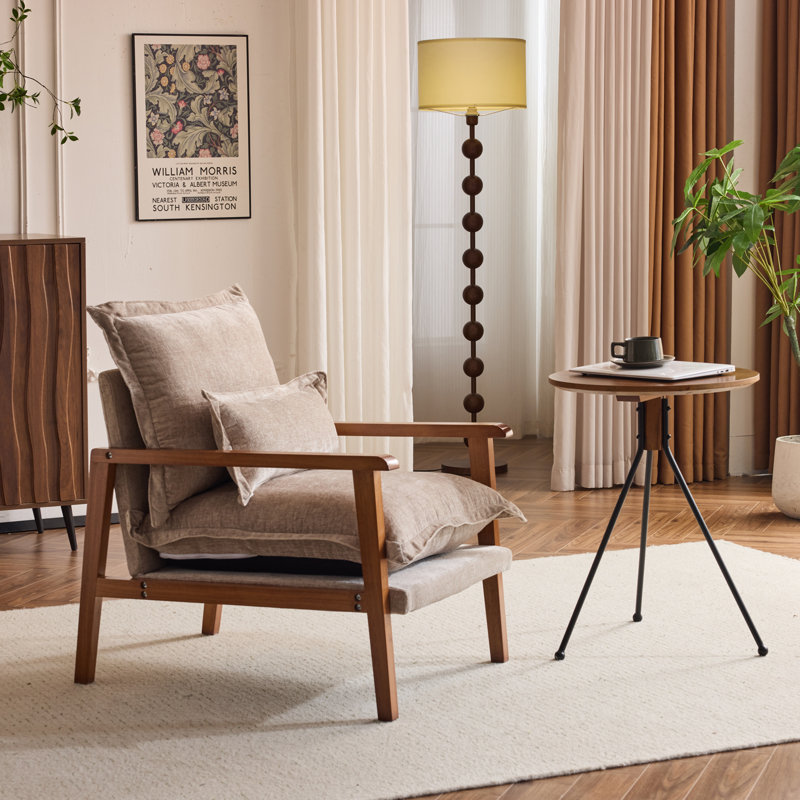 Masson Chenille Accent Chair Armchair With Pillow, Brown Chenille