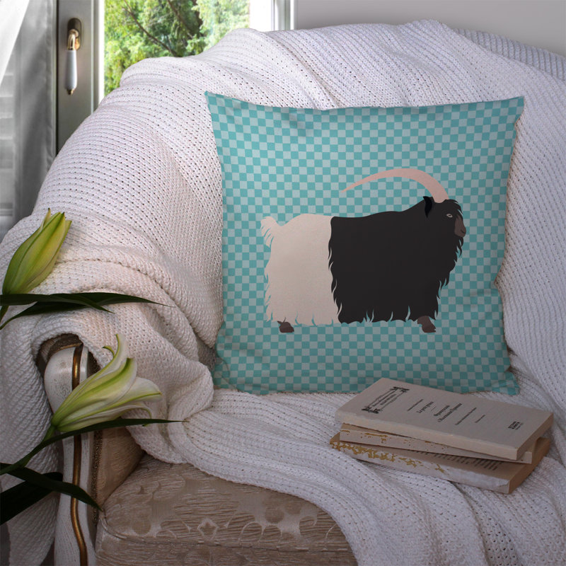 Coussin décoratif extérieur à damier de chèvre, 14 po x 14 po, Bleu