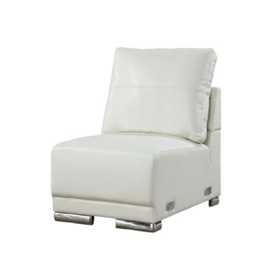 Althy Modular Armless Lounge Chair, Chrome Metal, White Faux Leather