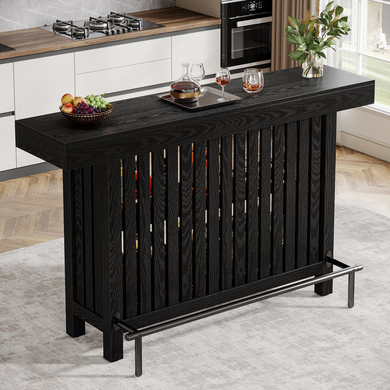 Table de bar moderne à 2 niveaux avec repose-pieds et bar pour la maison, Noir