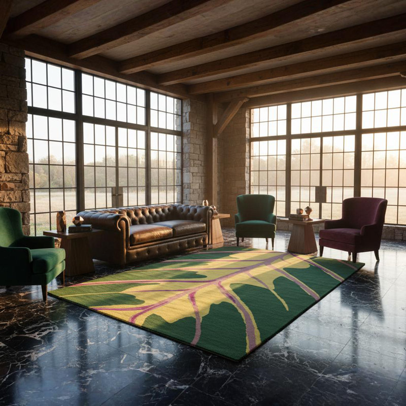 Tapis en laine vert touffeté à la main Ailey, 8 pi x 10 pi
