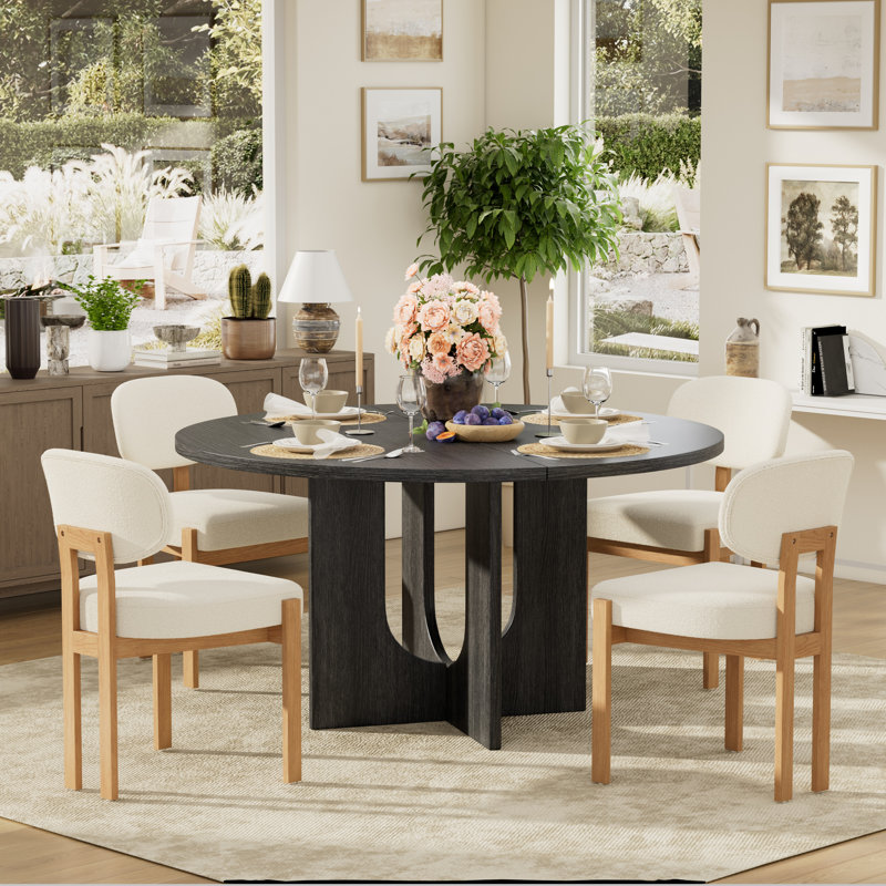 Ensemble de salle à manger Farmhouse, Une table et quatre chaises, Noir, Beige