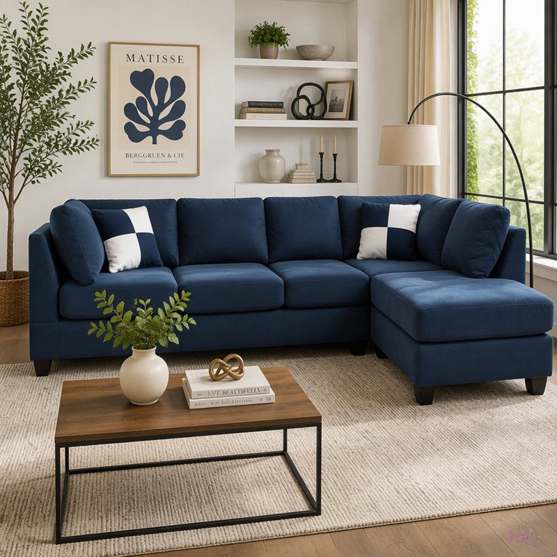Malone G632B-SC Sectional (Without Ottoman), Navy Blue