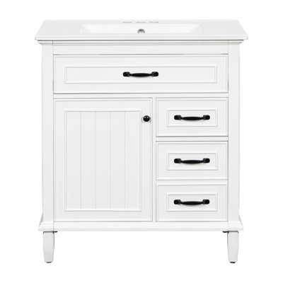 30-Inch Modern Bathroom Storage Vanity With Sink, Solid Wood Frame Cabinet With Zinc Alloy Hardware And Flip Storage Drawer, 2 Colors