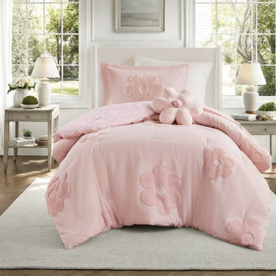 Ensembles de literie confortables en chenille simple, rose floral réversible pour la maison