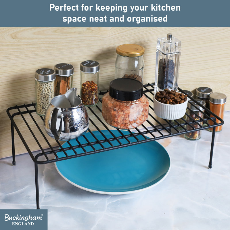 Buckingham Jar Holder Rack Black Kitchen Cupboard Shelf Organiser, 44 cm 