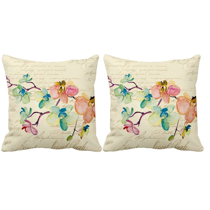 Housse et insert de coussin carré Orchid, Beige / vert / rose
