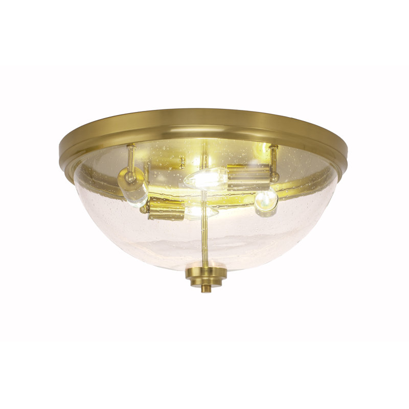 Plafonnier encastré, avec verre à bulles transparent, H 8,75 po x l 8,75 po x P 18 po, Laiton New Age