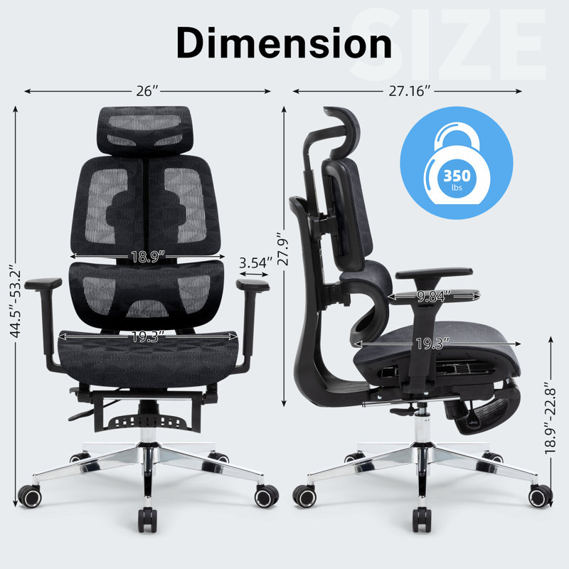 Michaelena Ergonomic Dual Backrest Office Chair With Footrest， Adjustable Seat Depth And Adaptive Lumbar Support, Black