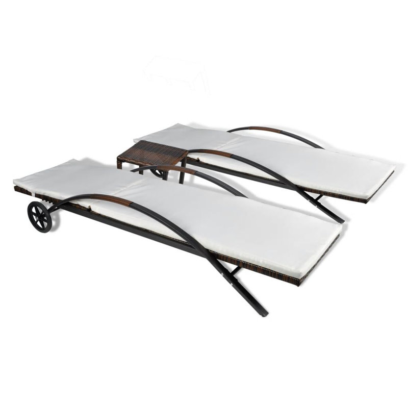 Chaise longue simple 80 "avec coussins et table Viveiros, Brun
