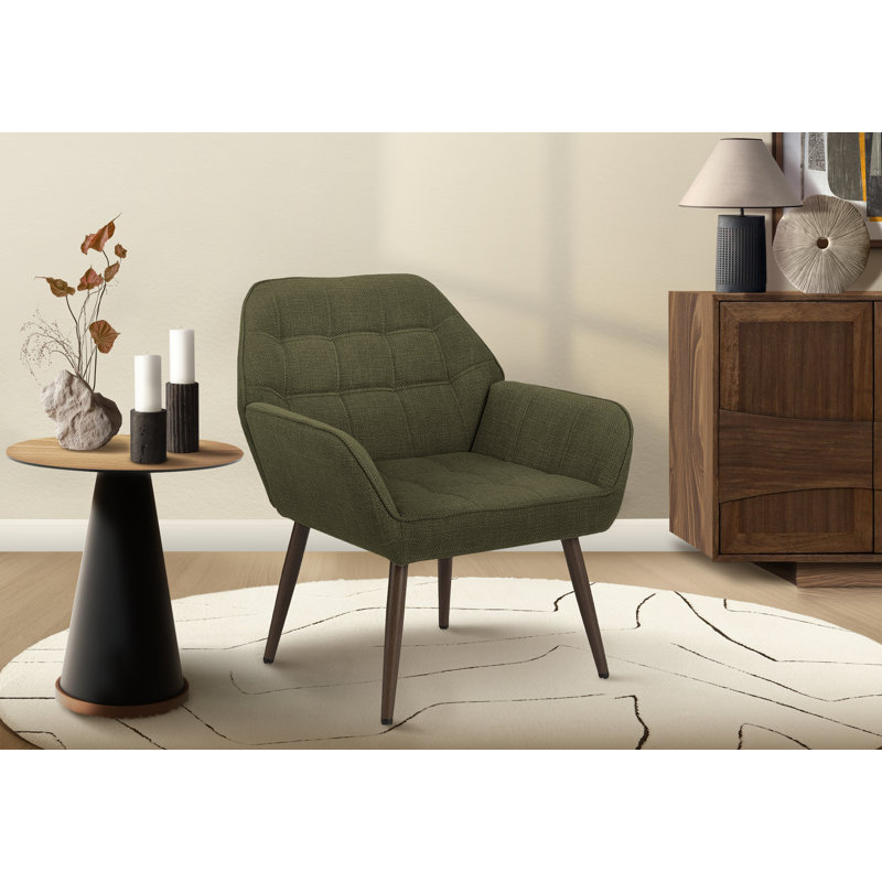 Chaise d'appoint, h 29 po, rembourré, salon, tissu vert foncé, pieds en métal noyer, contemporain, moderne, Green