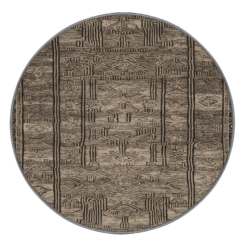  Tapis hawaïen lavable Petroglyphs, Rond 3 pi
